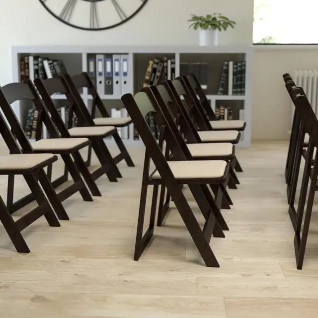 Alt view image 13 of 15 - HERCULES Series Chocolate Wood Folding Chair with Vinyl Padded Seat