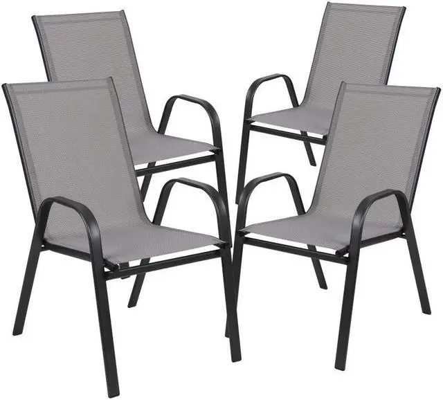 Alt view image 11 of 18 - 4 Pack Brazos Series Gray Outdoor Stack Chair with Flex Comfort Material and Metal Frame