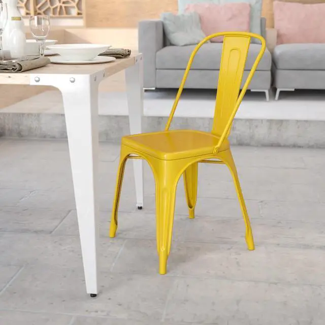 Alt view image 16 of 18 - FLASH FURNITURE 4-CH-31230-YL-GG Yellow Metal Indoor-Outdoor Stackable Chair