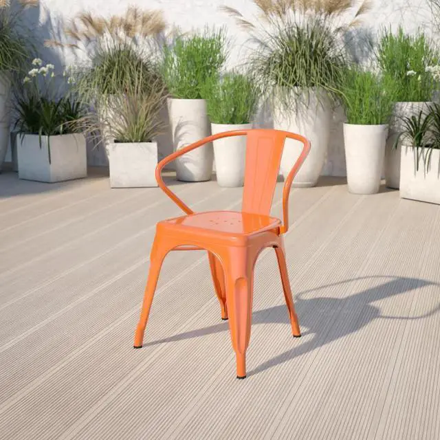 Alt view image 16 of 18 - FLASH FURNITURE 4-CH-31270-OR-GG Orange Metal Indoor-Outdoor Chair with Arms
