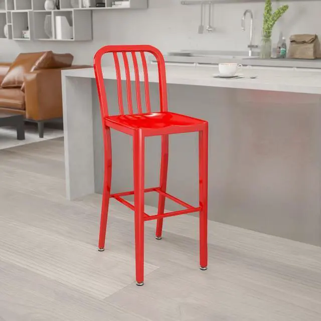 Alt view image 15 of 17 - FLASH FURNITURE 2-CH-61200-30-RED-GG Red Metal Outdoor Stool,30"