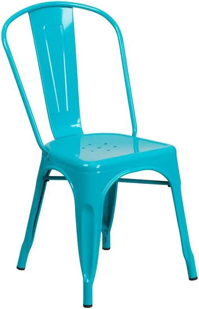 Alt view image 3 of 18 - 4 Pk. Crystal Blue Metal Indoor-Outdoor Stackable Chair