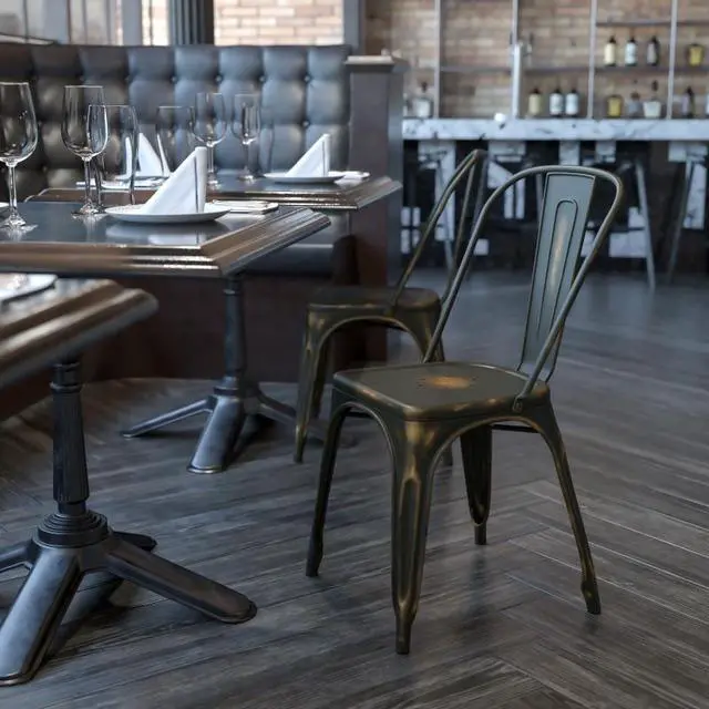 Alt view image 12 of 17 - 4 Pk. Distressed Copper Metal Indoor Stackable Chair