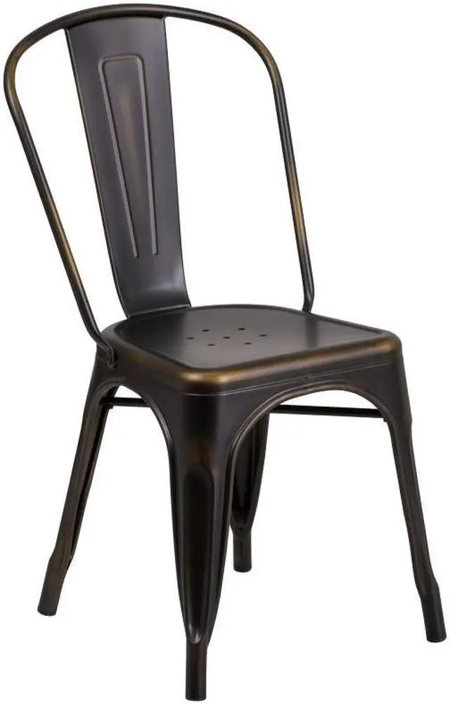 Alt view image 13 of 17 - 4 Pk. Distressed Copper Metal Indoor Stackable Chair