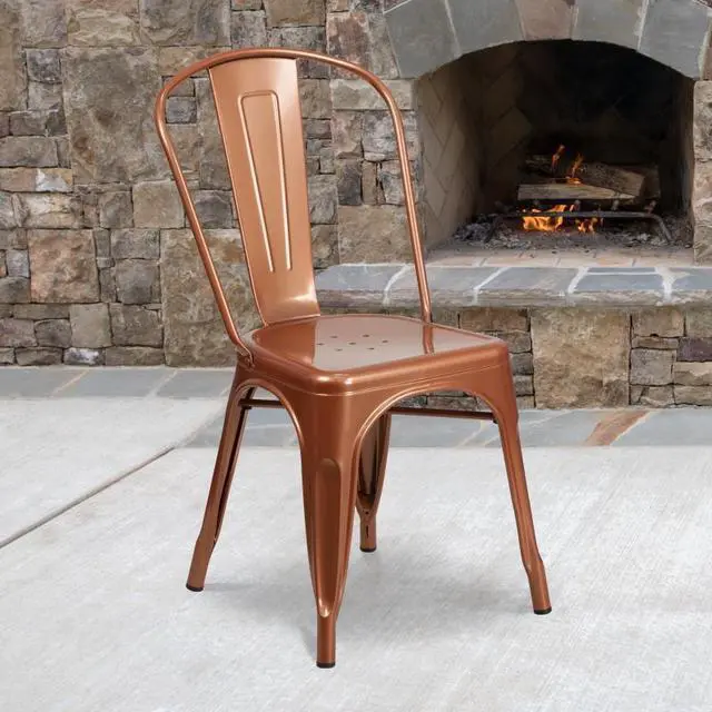 Alt view image 17 of 19 - FLASH FURNITURE 4-ET-3534-POC-GG Copper Metal Indoor-Outdoor Stackable Chair