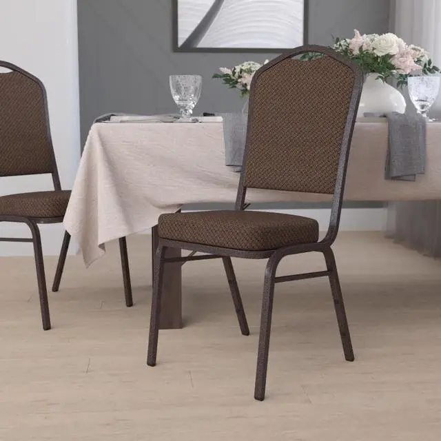 Alt view image 16 of 20 - HERCULES Series Crown Back Stacking Banquet Chair in Brown Patterned Fabric - Copper Vein Frame