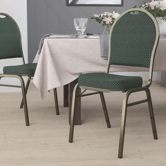 Main image of 4 Pack HERCULES Series Dome Back Stacking Banquet Chair in Green Patterned Fabric - Gold Vein Frame