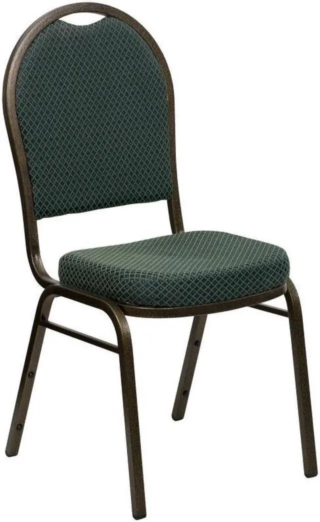 Alt view image 2 of 10 - 4 Pack HERCULES Series Dome Back Stacking Banquet Chair in Green Patterned Fabric - Gold Vein Frame