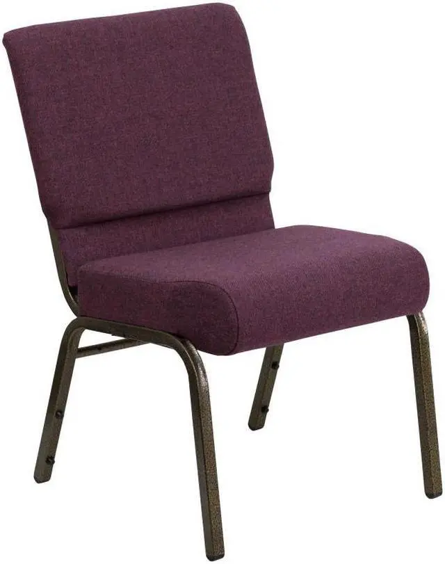 Alt view image 2 of 7 - 4 Pack HERCULES Series 21''W Stacking Church Chair in Plum Fabric - Gold Vein Frame