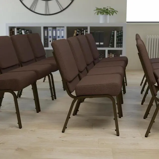 Main image of 4 Pack HERCULES Series 21''W Stacking Church Chair in Brown Fabric - Gold Vein Frame