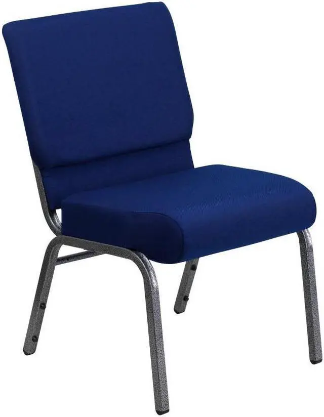 Alt view image 2 of 17 - 4 Pack HERCULES Series 21''W Stacking Church Chair in Navy Blue Fabric - Silver Vein Frame