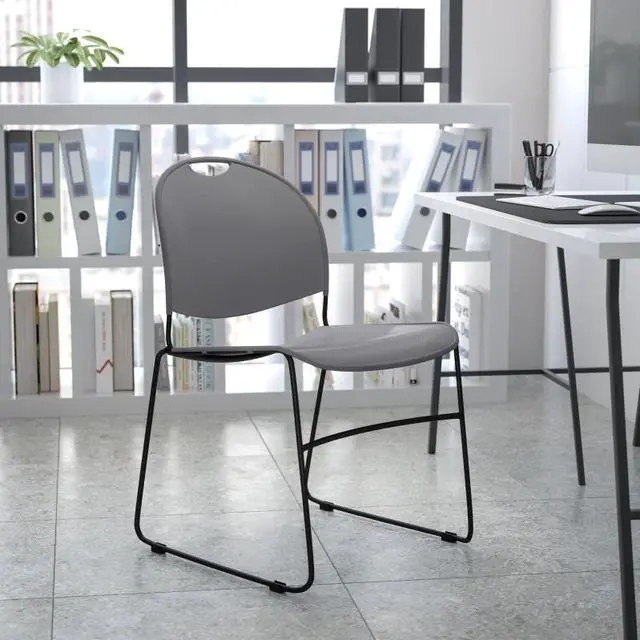 Alt view image 19 of 20 - HERCULES Series 880 lb. Capacity Gray Ultra-Compact Stack Chair with Black Powder Coated Frame