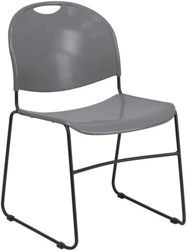 Alt view image 20 of 20 - HERCULES Series 880 lb. Capacity Gray Ultra-Compact Stack Chair with Black Powder Coated Frame