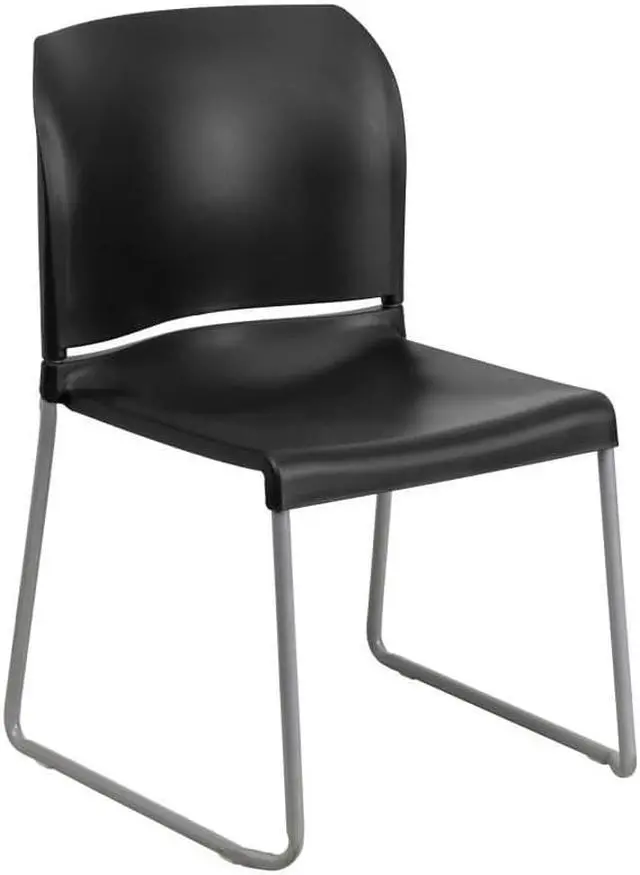 Alt view image 3 of 18 - Flash Furniture 5 Pack HERCULES Series 880 lb. Capacity Black Full Back Contoured Stack Chair with Gray Powder Coated Sled Base