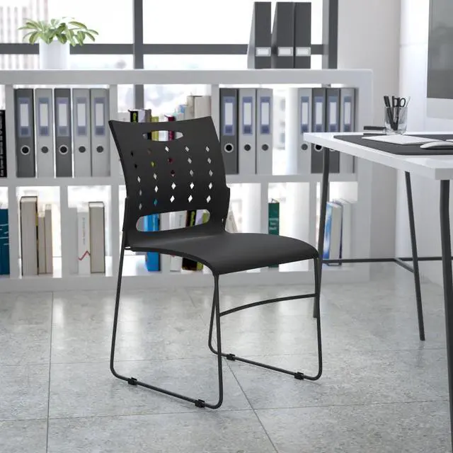 Main image of 5 Pack HERCULES Series 881 lb. Capacity Black Sled Base Stack Chair with Air-Vent Back