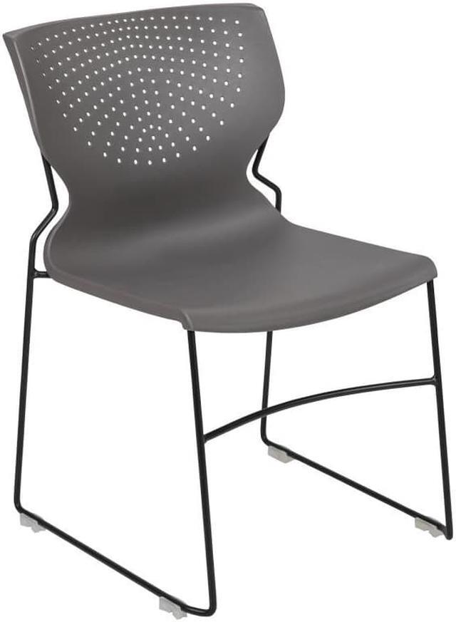 Alt view image 2 of 17 - 5 Pack HERCULES Series 661 lb. Capacity Gray Full Back Stack Chair with Black Powder Coated Frame