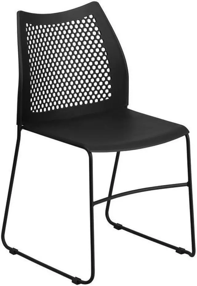 Alt view image 2 of 10 - 5 Pack HERCULES Series 661 lb. Capacity Black Stack Chair with Air-Vent Back and Black Powder Coated Sled Base