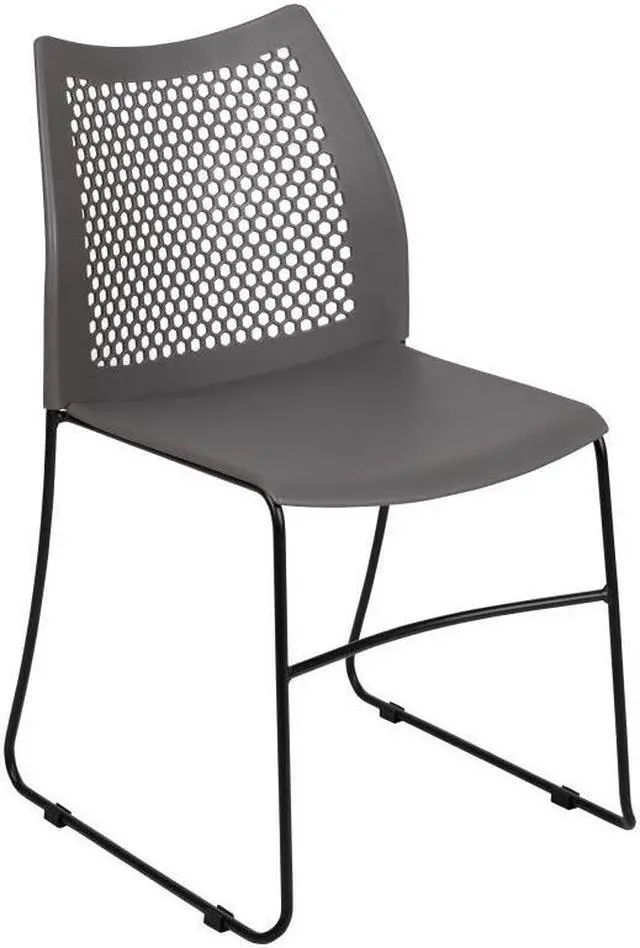 Alt view image 2 of 17 - 5 Pack HERCULES Series 661 lb. Capacity Gray Stack Chair with Air-Vent Back and Black Powder Coated Sled Base
