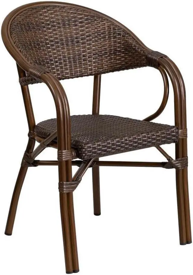 Alt view image 13 of 20 - Flash Furniture Milano Series Bamboo Patio Chair Dark Brown Rattan/Bamboo-Aluminum Frame 3 Pack (3SDAAD642003R1)