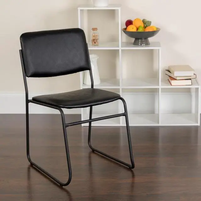 Main image of 4 Pack HERCULES Series 500 lb. Capacity High Density Black Vinyl Stacking Chair with Sled Base