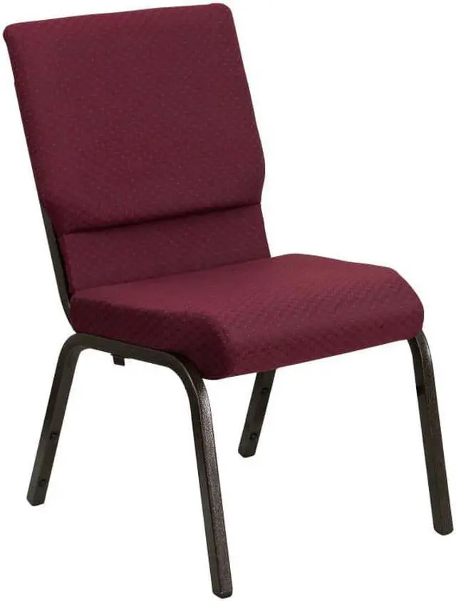 Alt view image 2 of 17 - 4 Pack HERCULES Series 18.5''W Stacking Church Chair in Burgundy Patterned Fabric - Gold Vein Frame