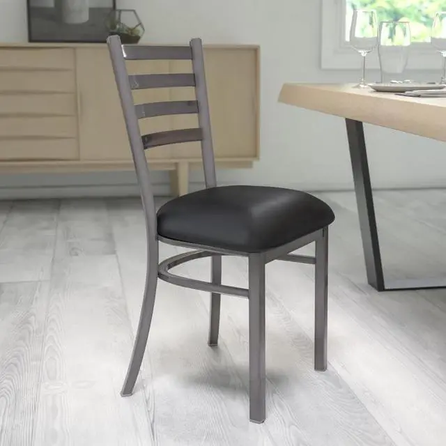 Main image of 2 Pk. HERCULES Series Clear Coated Ladder Back Metal Restaurant Chair - Black Vinyl Seat