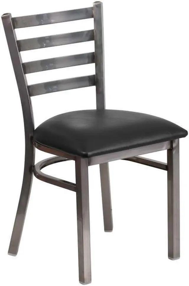 Alt view image 2 of 10 - 2 Pk. HERCULES Series Clear Coated Ladder Back Metal Restaurant Chair - Black Vinyl Seat