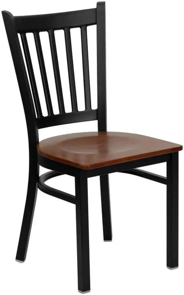 Alt view image 2 of 16 - HERCULES Series Black Vertical Back Metal Restaurant Chair - Cherry Wood Seat