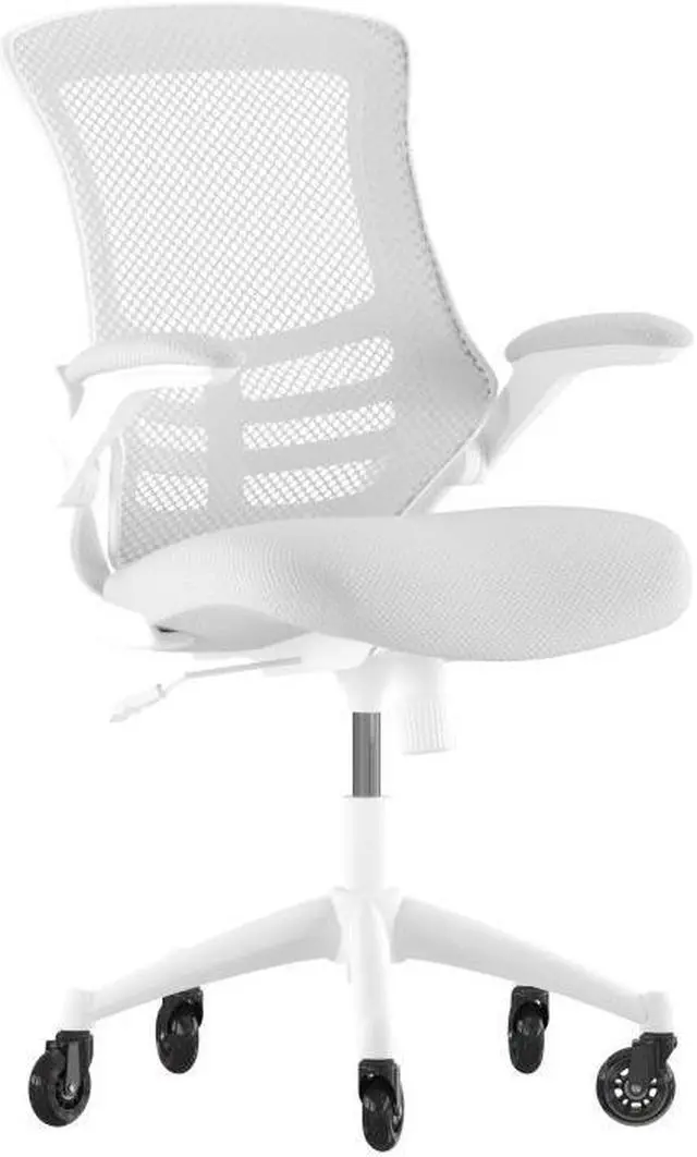 Alt view image 15 of 20 - Kelista Mid-Back Light Gray Mesh Swivel Ergonomic Task Office Chair with White Frame, Flip-Up Arms, and Transparent Roller Wheels