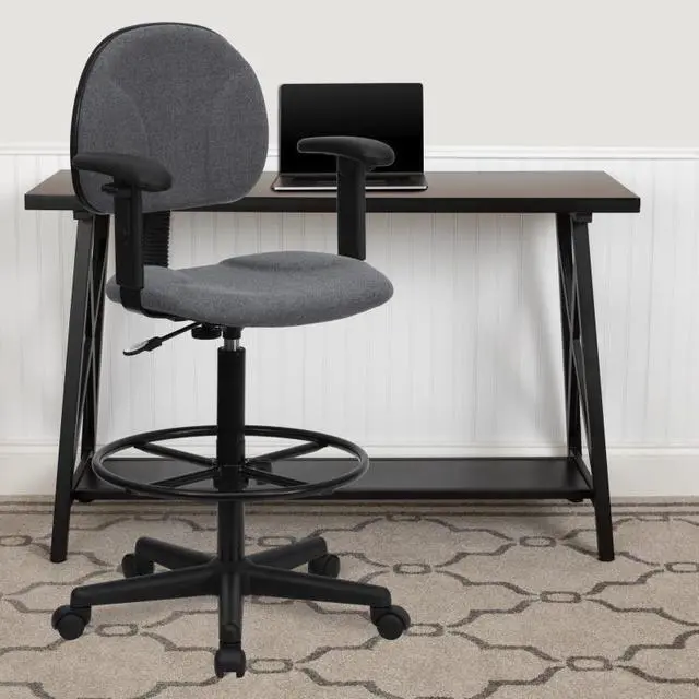 Alt view image 19 of 20 - Flash Furniture BT-659-GRY-ARMS-GG Gray Fabric Multi-Functional Ergonomic Drafting Stool with Arms