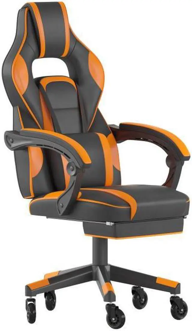 Alt view image 15 of 20 - Flash Furniture X40 Ergonomic LeatherSoft Swivel Gaming Massaging Chair with Transparent Wheels Black/Orange (CH00288ORRLB)
