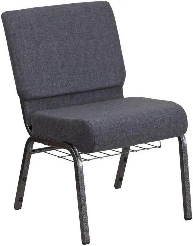 Alt view image 10 of 20 - HERCULES Series 21''W Church Chair in Dark Gray Fabric with Book Rack - Silver Vein Frame