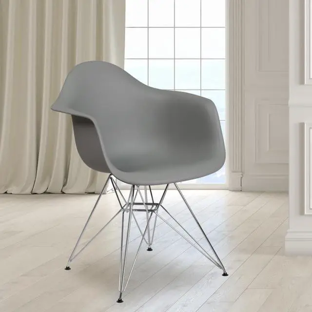 Alt view image 18 of 20 - Alonza Series Moss Gray Plastic Chair with Chrome Base