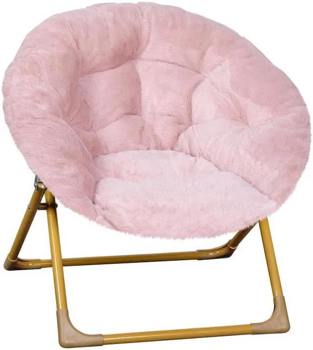 Alt view image 16 of 20 - Gwen 23" Kids Cozy Mini Folding Saucer Chair, Faux Fur Moon Chair for Toddlers and Bedroom, Blush/Soft Gold