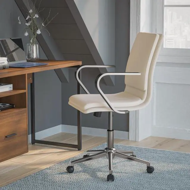 Alt view image 13 of 15 - James Mid-Back Designer Executive LeatherSoft Office Chair with Brushed Chrome Base and Arms, Taupe