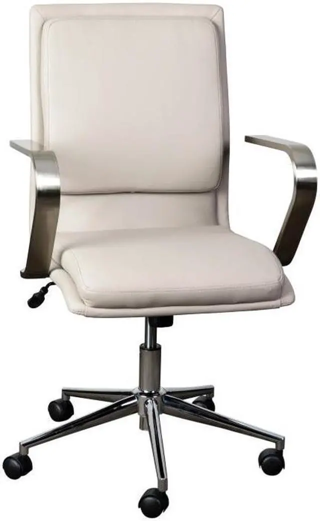Alt view image 14 of 15 - James Mid-Back Designer Executive LeatherSoft Office Chair with Brushed Chrome Base and Arms, Taupe