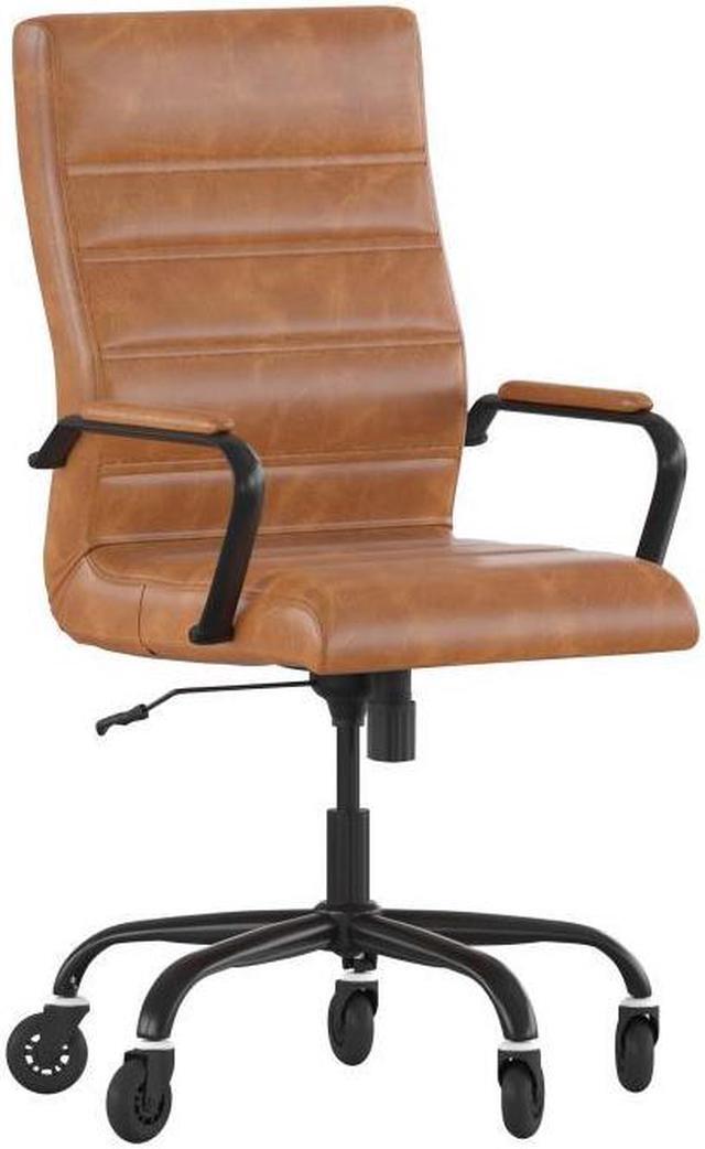 Alt view image 14 of 20 - Whitney High Back Brown LeatherSoft Executive Swivel Office Chair with Black Frame, Arms, and Transparent Roller Wheels