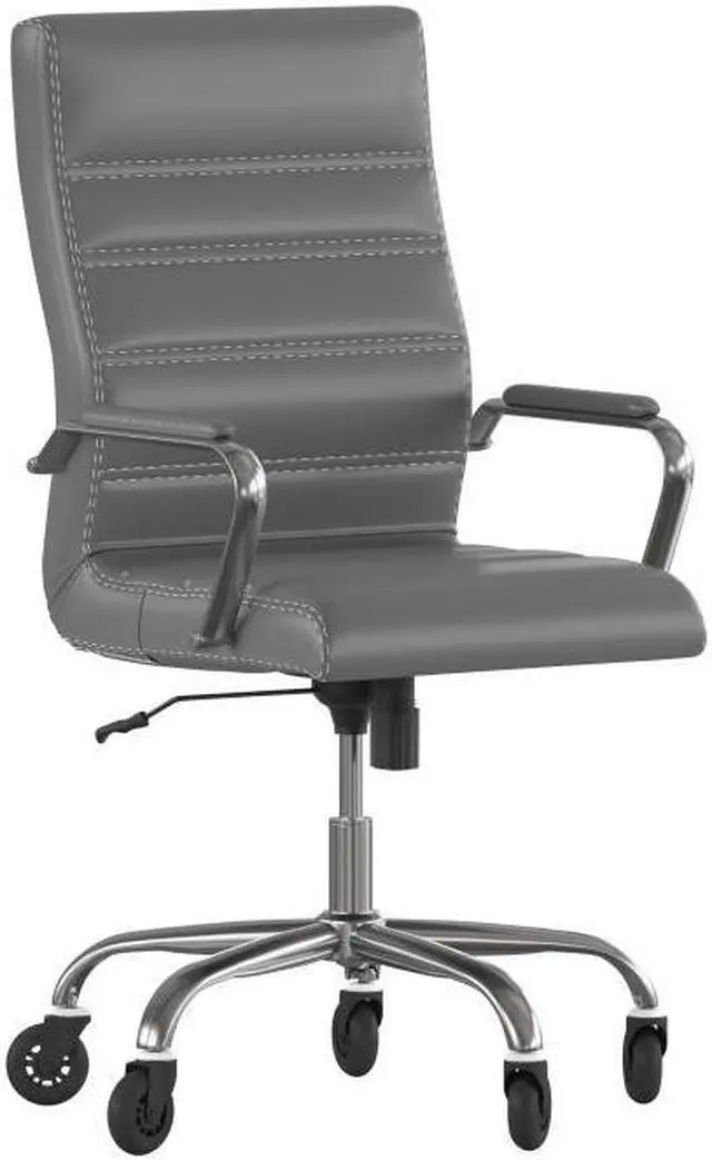 Alt view image 14 of 20 - Whitney High Back Gray LeatherSoft Executive Swivel Office Chair with Chrome Frame, Arms, and Transparent Roller Wheels