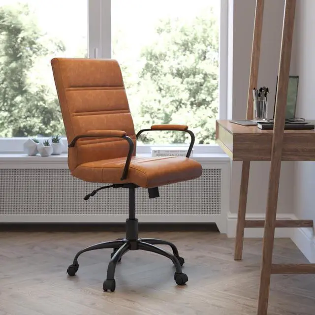 Alt view image 15 of 20 - Flash Furniture Whitney Ergonomic LeatherSoft Swivel Mid-Back Executive Office Chair Brown/Black (GO2286MBRBK)