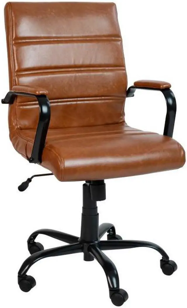 Alt view image 16 of 20 - Flash Furniture Whitney Ergonomic LeatherSoft Swivel Mid-Back Executive Office Chair Brown/Black (GO2286MBRBK)