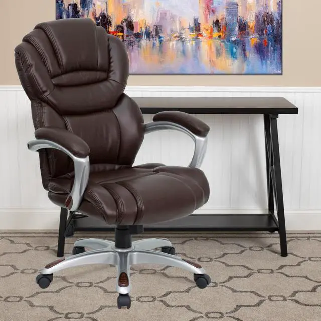 Alt view image 8 of 10 - Flash Furniture GO-901-BN-GG High Back Brown Leather Executive Office Chair with Padded Loop Arms