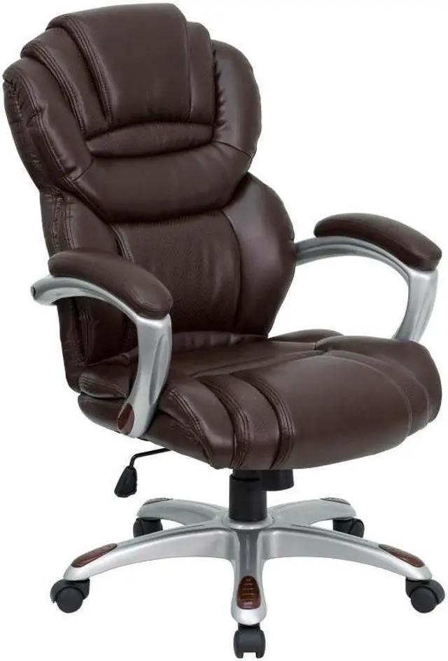 Alt view image 9 of 10 - Flash Furniture GO-901-BN-GG High Back Brown Leather Executive Office Chair with Padded Loop Arms