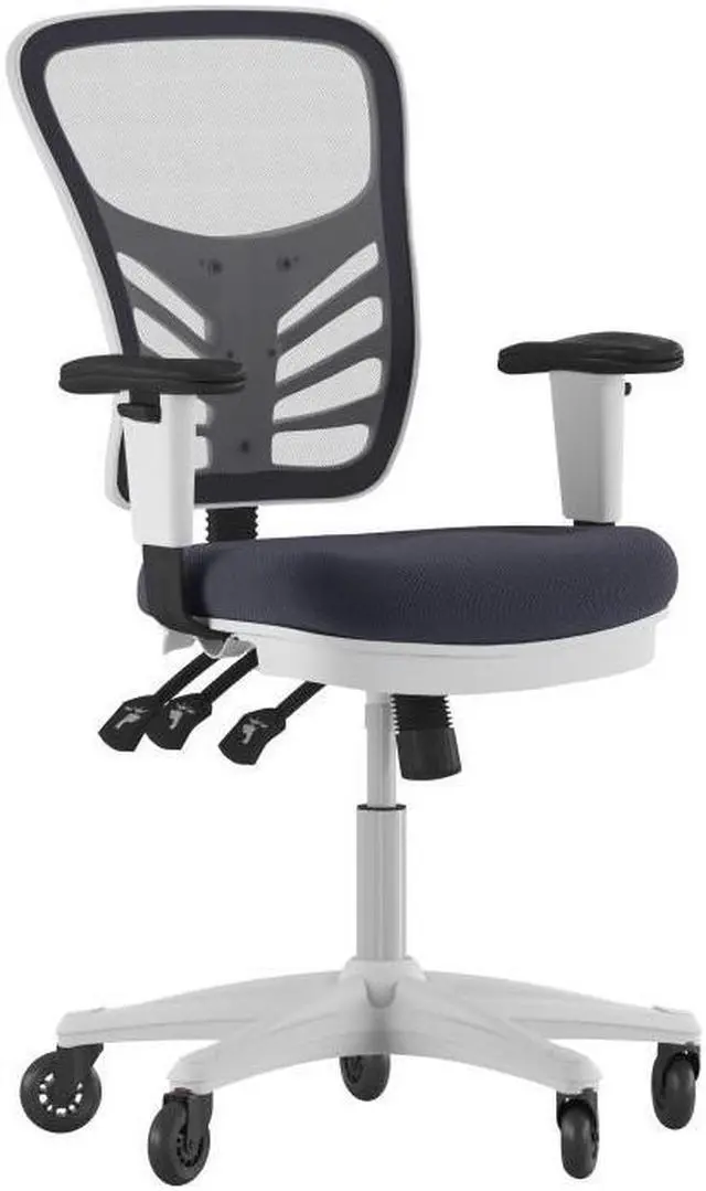 Alt view image 15 of 20 - Nicholas Mid-Back Dark Gray Mesh Multifunction Executive Ergonomic Chair with Adjustable Arms, Transparent Roller Wheels, and White Frame