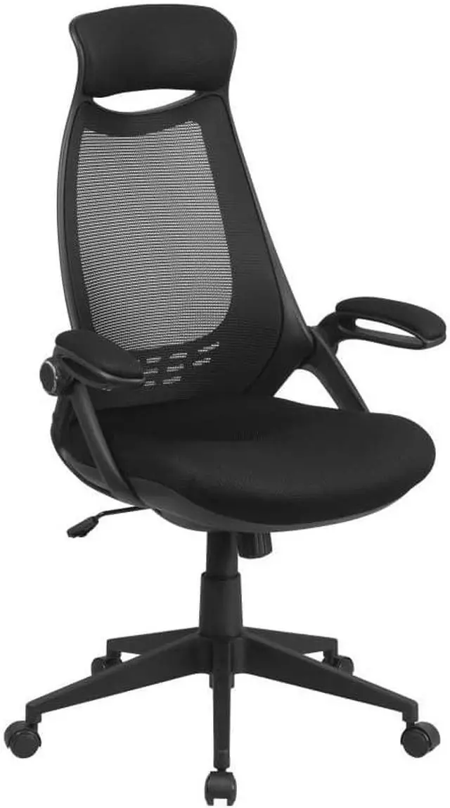 Alt view image 7 of 16 - Ivan High Back Black Mesh Executive Swivel Office Chair with Flip-Up Arms