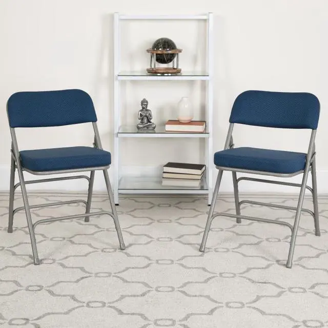 Alt view image 15 of 20 - Flash Furniture HERCULES Series Premium Curved Triple Braced Double Hinged Navy Fabric Metal Folding Chair - 2 Pack