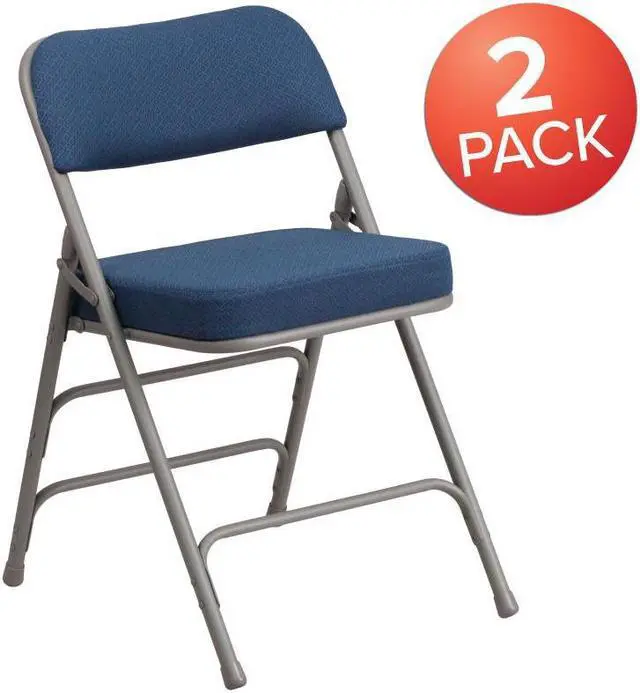 Alt view image 16 of 20 - Flash Furniture HERCULES Series Premium Curved Triple Braced Double Hinged Navy Fabric Metal Folding Chair - 2 Pack