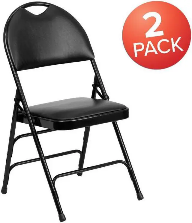 Alt view image 20 of 20 - 2 Pk. HERCULES Series Ultra-Premium Triple Braced Black Vinyl Metal Folding Chair with Easy-Carry Handle
