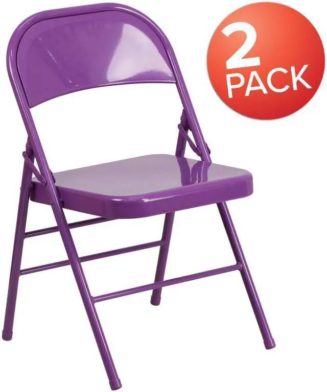 Alt view image 2 of 17 - 2 Pack HERCULES COLORBURST Series Impulsive Purple Triple Braced & Double Hinged Metal Folding Chair