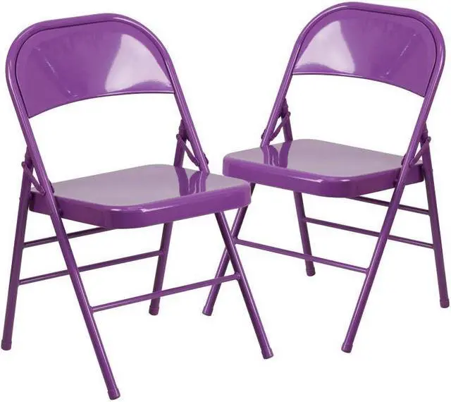 Alt view image 3 of 17 - 2 Pack HERCULES COLORBURST Series Impulsive Purple Triple Braced & Double Hinged Metal Folding Chair