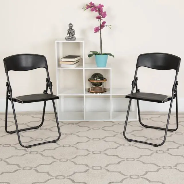 Alt view image 19 of 20 - 2 Pk. HERCULES Series 880 lb. Capacity Heavy Duty Black Plastic Folding Chair with Built-in Ganging Brackets